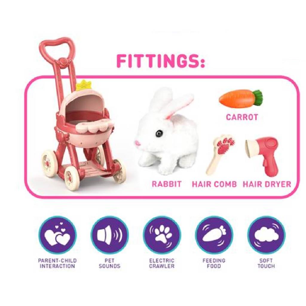 Interactive Plush Pet Stroller Toy Set